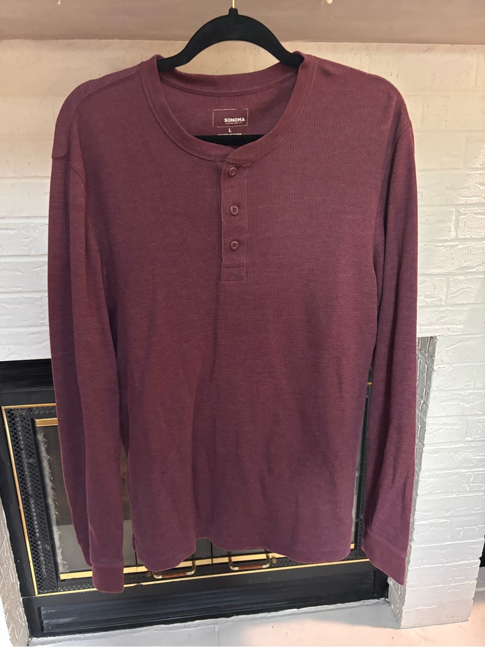 Sonoma Long-Sleeve Henley in Burgundy